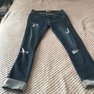 Skinny jeans! Stretchy, size 0. Dark blue.